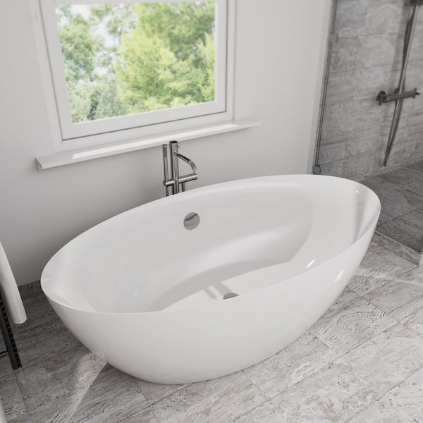 Empava 71 in. Acrylic Flatbottom Double Ended Freestanding Soaking Bathtub in White with Polished Chrome Overflow and Drain