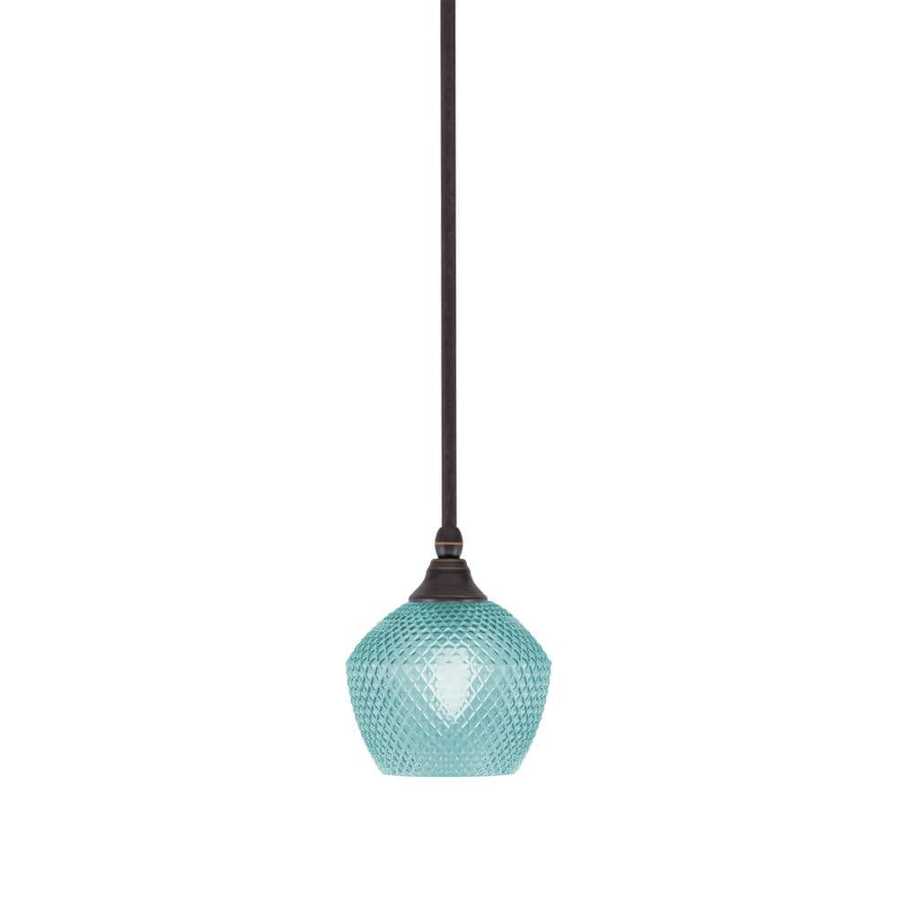 Sparta 100-Watt 1-Light Dark Granite Shaded Pendant Light with Turquoise Gl