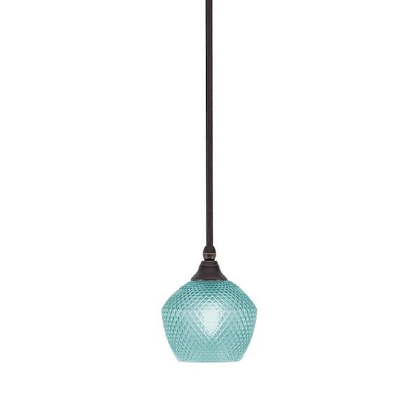 Unbranded Sparta 100-Watt 1-Light Dark Granite Shaded Pendant Light with Turquoise Glass, No Bulb Included