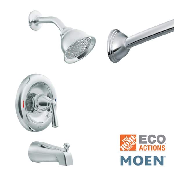 MOEN Banbury Single-Handle 1-Spray 1.75 GPM Tub and Shower Faucet with Curved Shower Rod in Chrome (Valve Included)