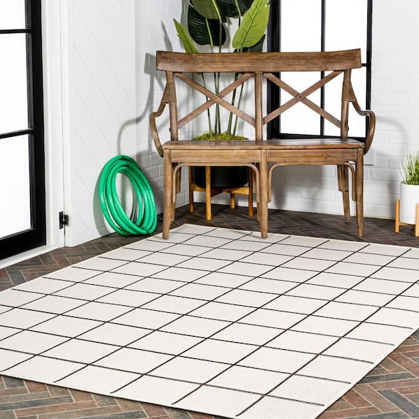 Superior Acacia Geometric Zigzag Modern Indoor/Outdoor Area Rug Cream / 6'x8'10