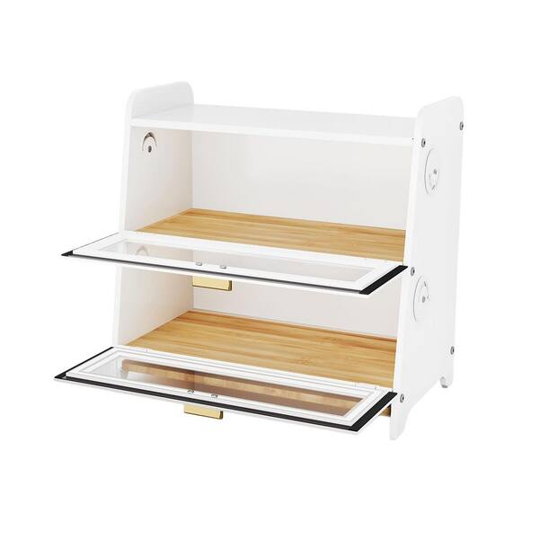 1 Piece White Bamboo Bread Box with Cutting Board and Adjustable Vents for Kitchen Countertop Bread Storage Set
