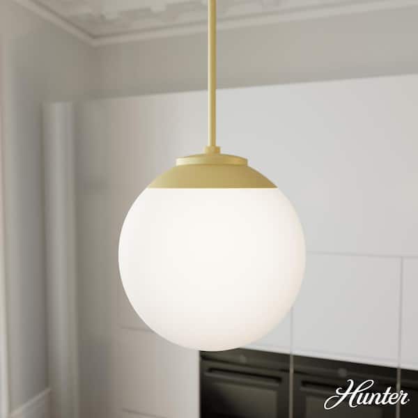 Hunter Hepburn 1-Light Modern Brass Island Pendant Light with Cased Glass White Shade Included