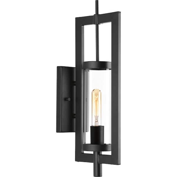 Progress Lighting McBee Collection 1-Light Textured Black Clear Glass Modern Outdoor Medium Wall Lantern Light