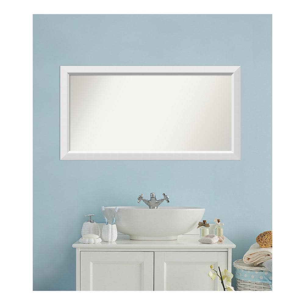 Blanco White 46.25 in. x 24.25 in. Custom Non-Beveled Wood Framed Bathroom 
