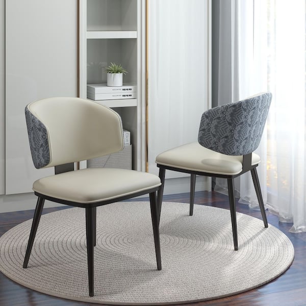 J&E Home Beige PU Leather Dining Chair Set with Metal Legs (Set of 4)