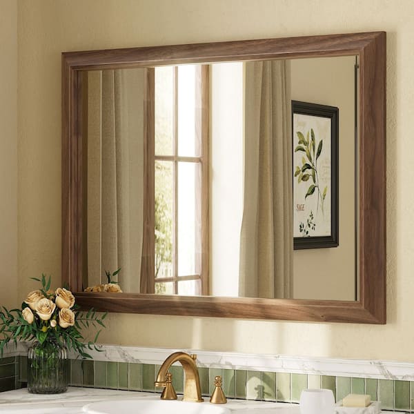 40 in. W x 30 in. H Rectangular Aluminum Alloy Framed and Tempered Glass Wall Bathroom Vanity Mirror in Dark Brown Wood