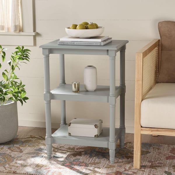 Cassie 19.75 in. Robins Egg Blue Wood End Table with 3 Shelf