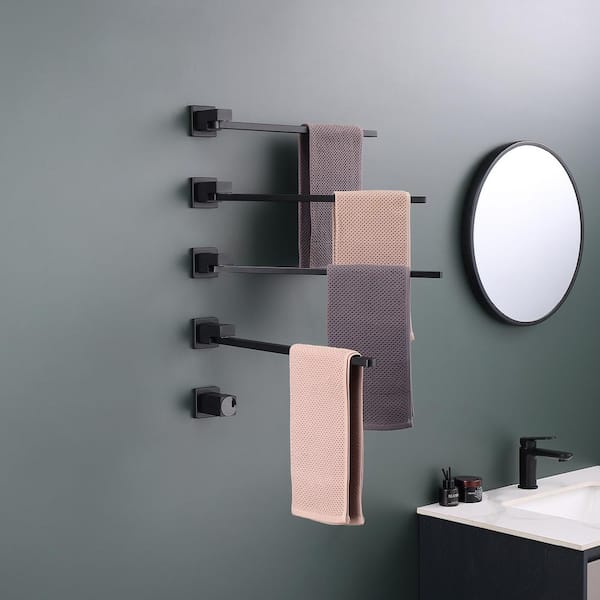 4-Bar Towel Holders Screw-In Electric Plug-In Towel Warmer in Matte black