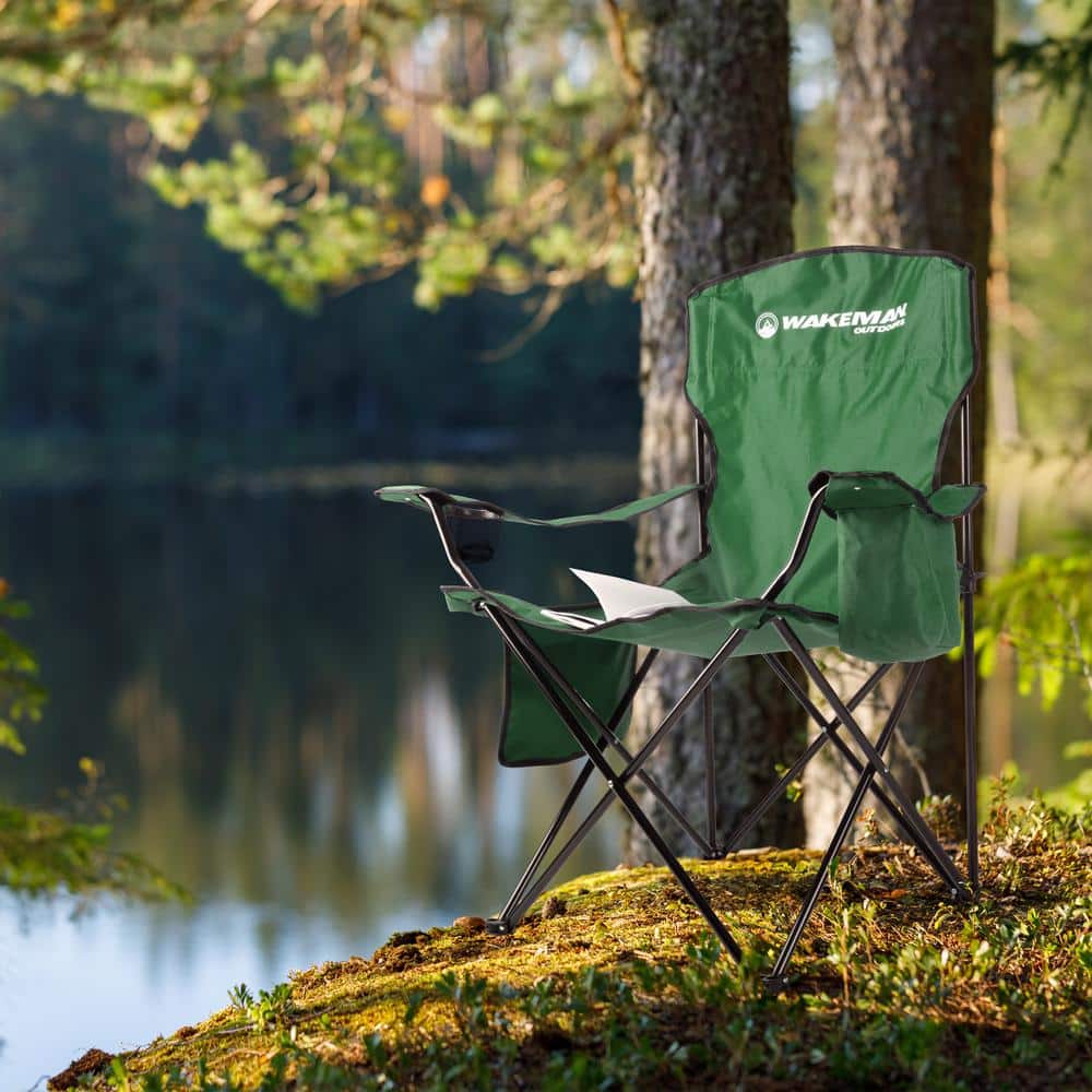 Green Heavy Duty Folding Camping Chair with Cooler and Cupholder