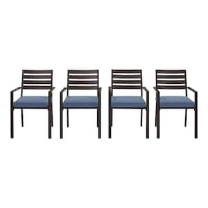 Dorset Black Stationary KD Feature Aluminum Outdoor Dining Chair with Sky Blue Cushion (4-Pack)