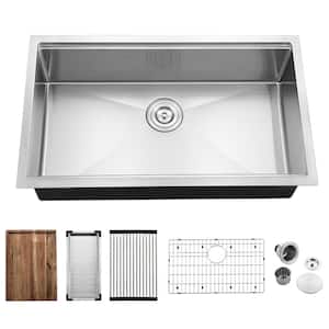 304 Stainless Steel 32 in. Single Bowl Undermount Workstation Kitchen Sink with Grid Board Colander Drying rack