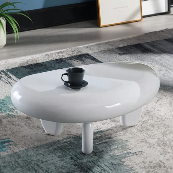 Wylie 30 in. White High Gloss Kidney-Shaped MDF Wood End Table