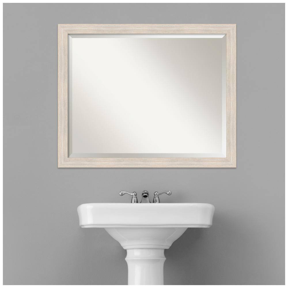 Hardwood Whitewash Rectangular Bathroom Vanity Wall Mirror