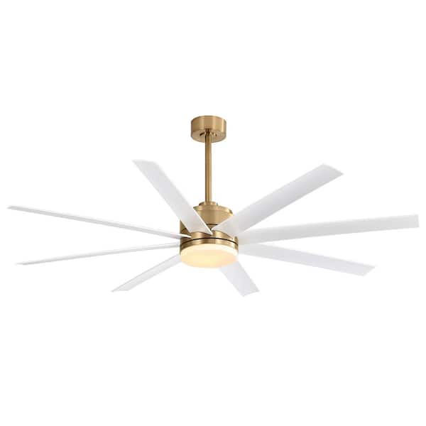 Breezary Annette 65 in. Integrated LED Indoor Gold White-Blade Ceiling Fans with Light and Remote Control