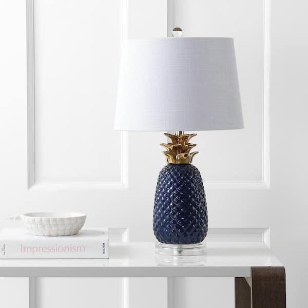 JONATHAN Y Pineapple 23 in. Navy/Gold Ceramic Table Lamp JYL4019A