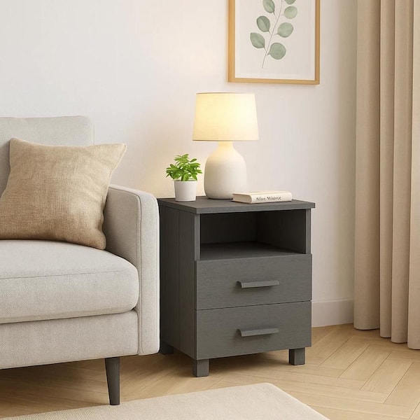 Benjara Xorro Gray 2-Drawer 13.8 in. W Nightstand BM344659 - The