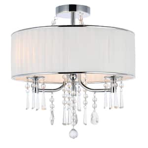 16.54 in. 3-Light Silver Modern Crystal Drum-Shape Shade Chandelier for Living Room Bedroom with No Bulbs Included