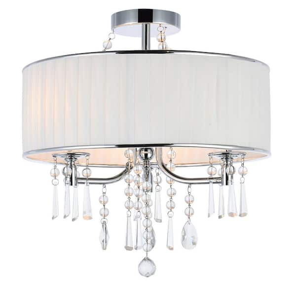 OUKANING 16.54 in. 3-Light Silver Modern Crystal Drum-Shape Shade Chandelier for Living Room Bedroom with No Bulbs Included