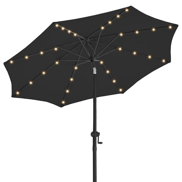 PASAMIC 9 ft. Aluminum Outdoor Market Umbrella Patio Umbrella, 32 LED Lights, Crank and Tilt in Carbon