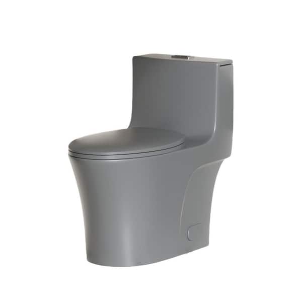 1.1/1.6 GPF Elongated Powerful Dual Flush One Piece Toilet with Siphonic S-trap 12 in. Light Gray
