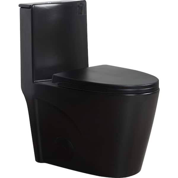 1-Piece 1.1/1.6 GPF Powerful Dual Flush Elongated Toilet in Matte Black, ADA, Seat Included