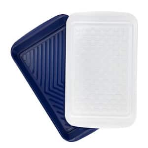 White/Blue Melamine Marinade Tray with Lid - 17 x 10 in.
