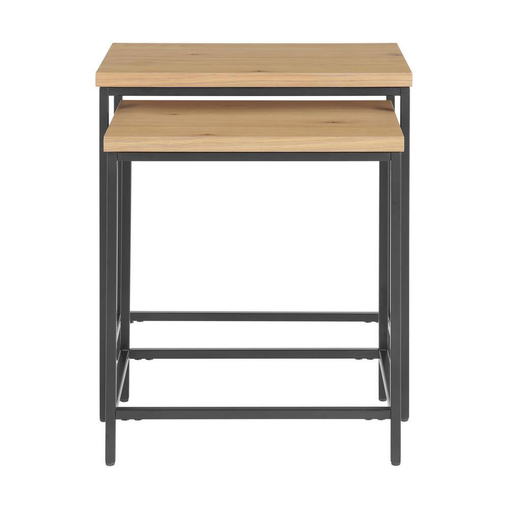 Oak and Black Metal Modern Nesting Tables Set