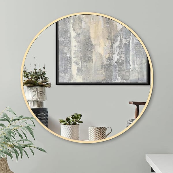 EPOWP 32 in. W x 32 in. H Large Round Aluminium Framed Wall Bathroom Vanity  Mirror in Gold LX-BM-4-3 - The Home Depot