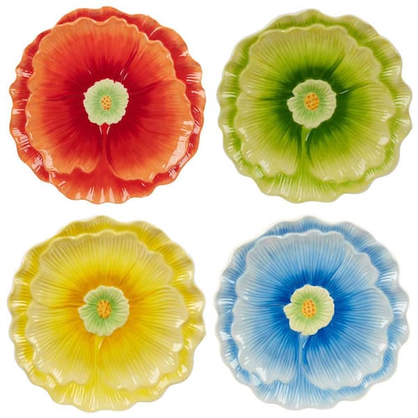 Certified International Blossom Floral Multicolor 3-D Dessert Plates (Set of 4)