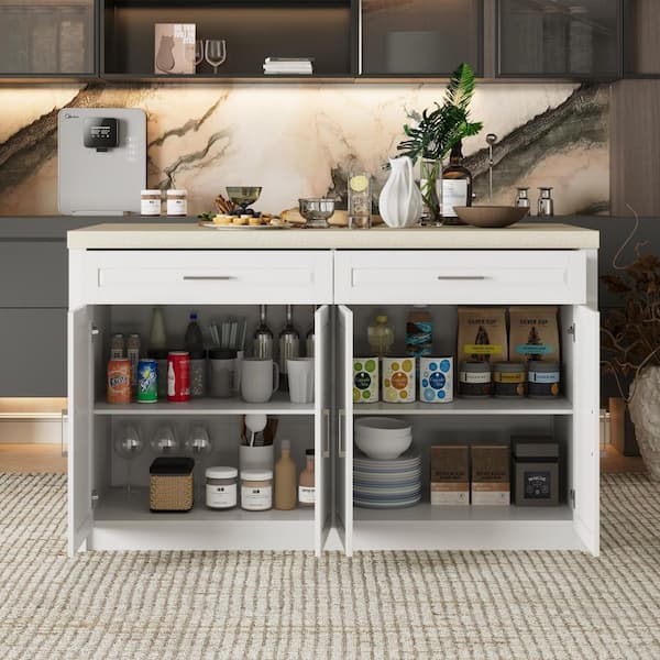 35.4 in. Height 61 in. Width Large Capacity Engineered Wood White Cabinet Craft Storage with Adjustable Shelves