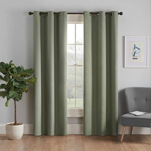 Eclipse Microfiber Thermaback  Moss Solid Polyester 42 in. W x 84 in. L Blackout Single Grommet Top Curtain Panel