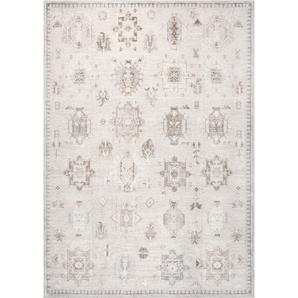 Krystin Beige Doormat 3 ft. x 5 ft. Machine Washable Distressed Indoor Area Rug