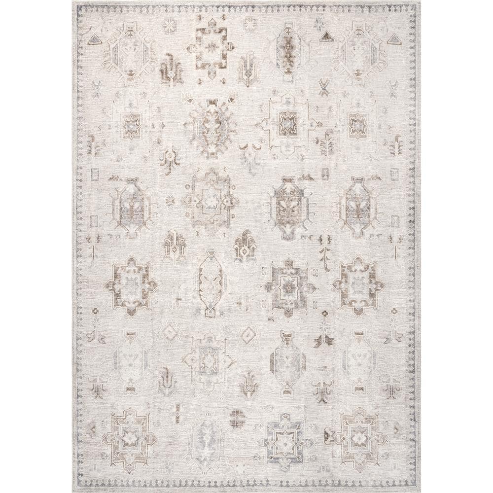 Krystin Beige Synthetic 5' x 8' Machine Washable Rectangular Area Rug