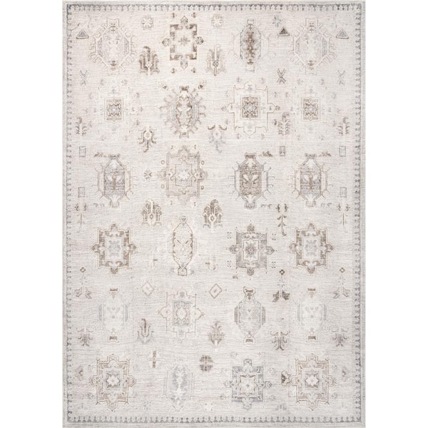 Krystin Beige 6 ft. x 9 ft. Machine Washable Distressed Indoor Area Rug