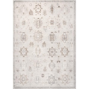 Krystin Machine Washable Distressed Beige 5 ft. x 8 ft. Indoor Area Rug