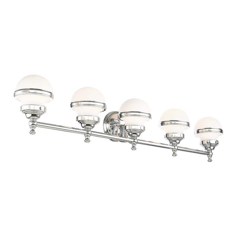 Oldwick Sleek 5-Light Polished Chrome Vanity with Satin Opal Glass