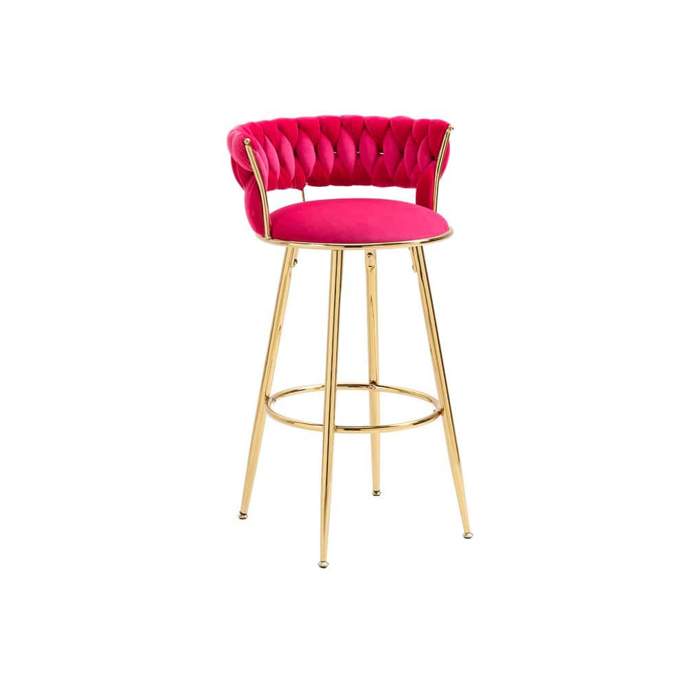 35.04 Inch Red Wood Bar Stools with Low Back and Footrest Counter Height Bar Chairs GMH93