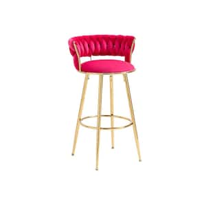 35.04 Inch Red Wood Bar Stools with Low Back and Footrest Counter Height Bar Chairs