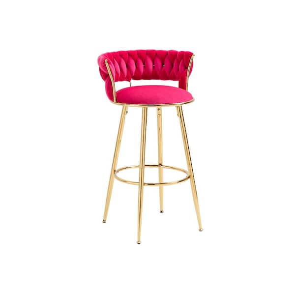 Unbranded 35.04 Inch Red Wood Bar Stools with Low Back and Footrest Counter Height Bar Chairs