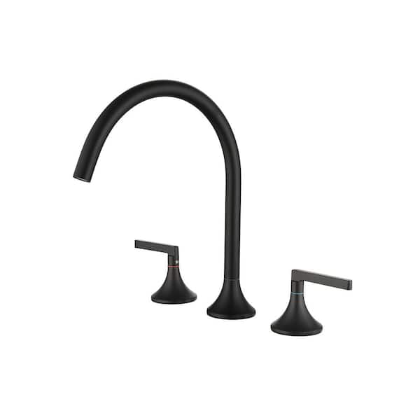 Tomfaucet 8 in. Widespread Deck Mount 2-Handle Bathroom Faucet in Matte Black