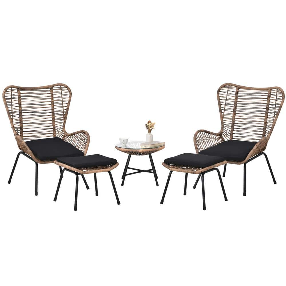 Natural 5-Piece Wicker Patio Conversation Set with Dark Gray Cushions Arm C