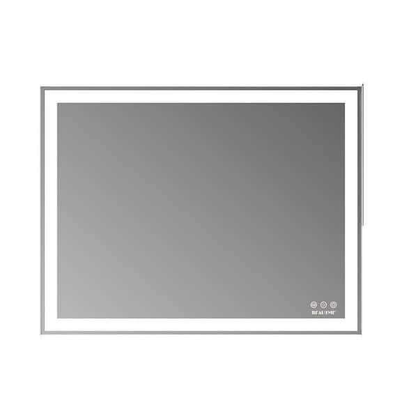 Unbranded Modern 28 in. W x 36 in. H Large Rectangular Frameless Wall Mount LED Glass Anti-Fog Bathroom Vanity Mirror in Silver