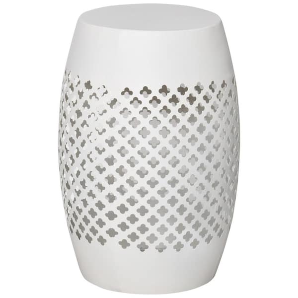 Zeus & Ruta 18 in. H White Metal Outdoor Patio Side Table Round Hollow Drum Side Table for Outdoors, Garden, Lawn, Backyard