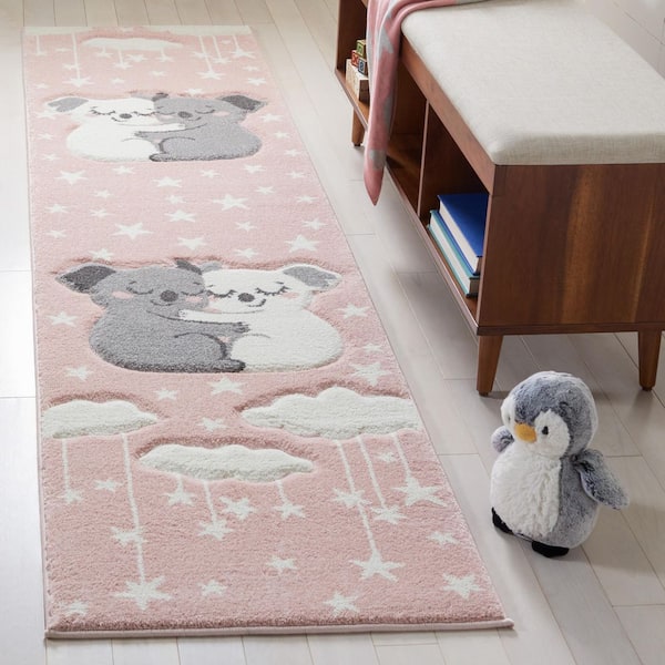 Carousel Kids 2 ft. x 8 ft. Pink/White Stars Runner Rug