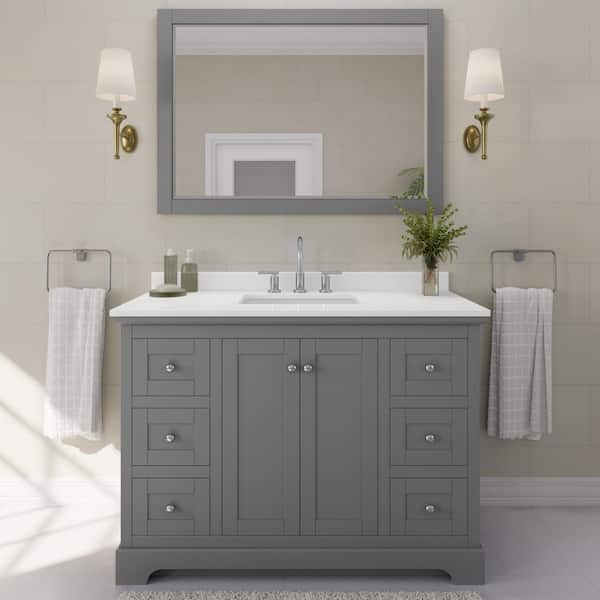 Wyndham Collection Avery 48 in. W x 22 in. D x 35 in. H Single Bath Vanity in Dark Gray with White Quartz Top