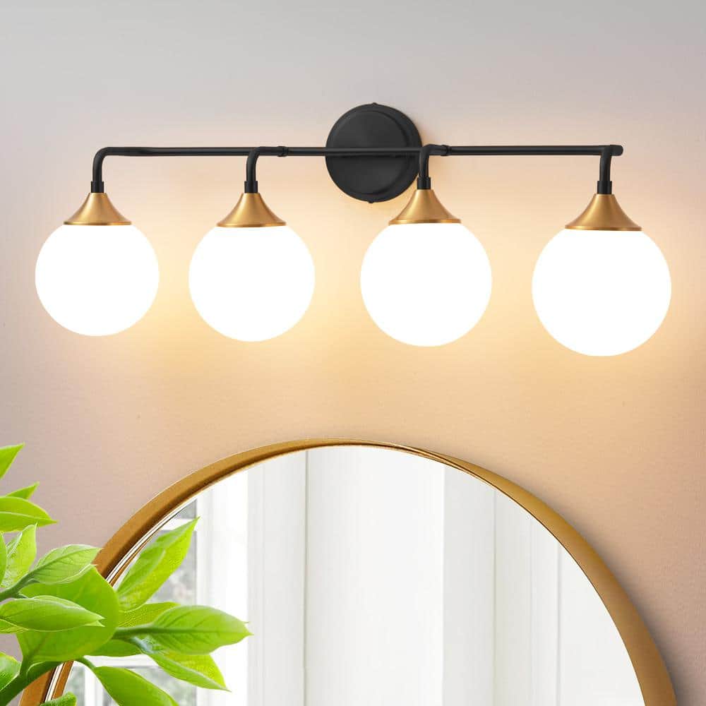30.71 in. 4-Light Black Vanity Light with Milk White Glass Shade price history on PriceWatchPro