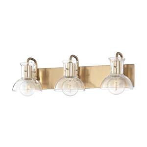 Finn 3-Light Aged Brass Bath Light with Clear Glass