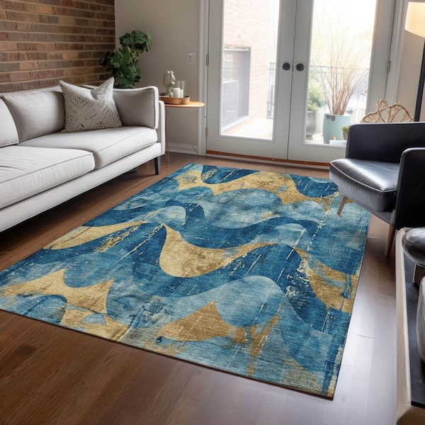 Chantille Machine Washable Indoor/Outdoor Abstract ACN1786 Teal 8 ft. x 10 ft. Area Rug