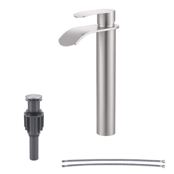 Waterfall Single Handle Single-Hole Bathroom Vessel Faucet in Brushed Nickel